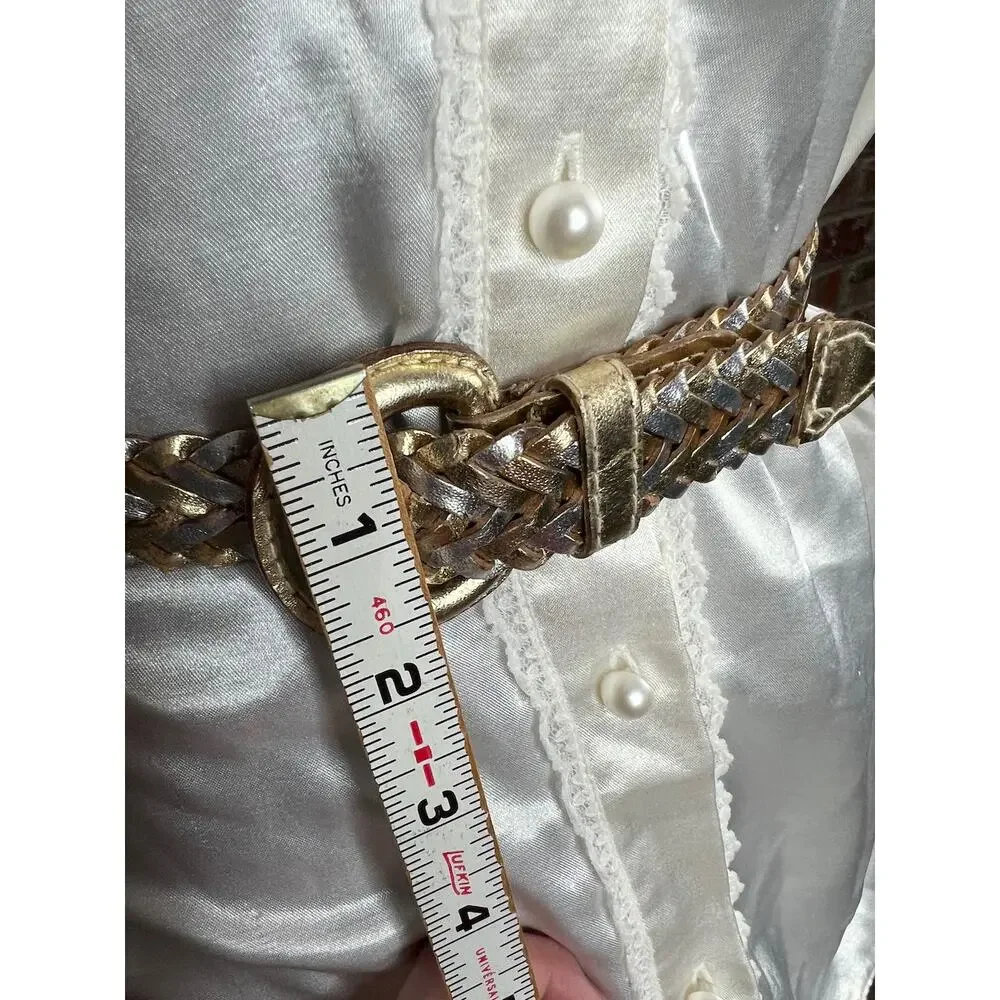 Split leather belt gold silver metallic